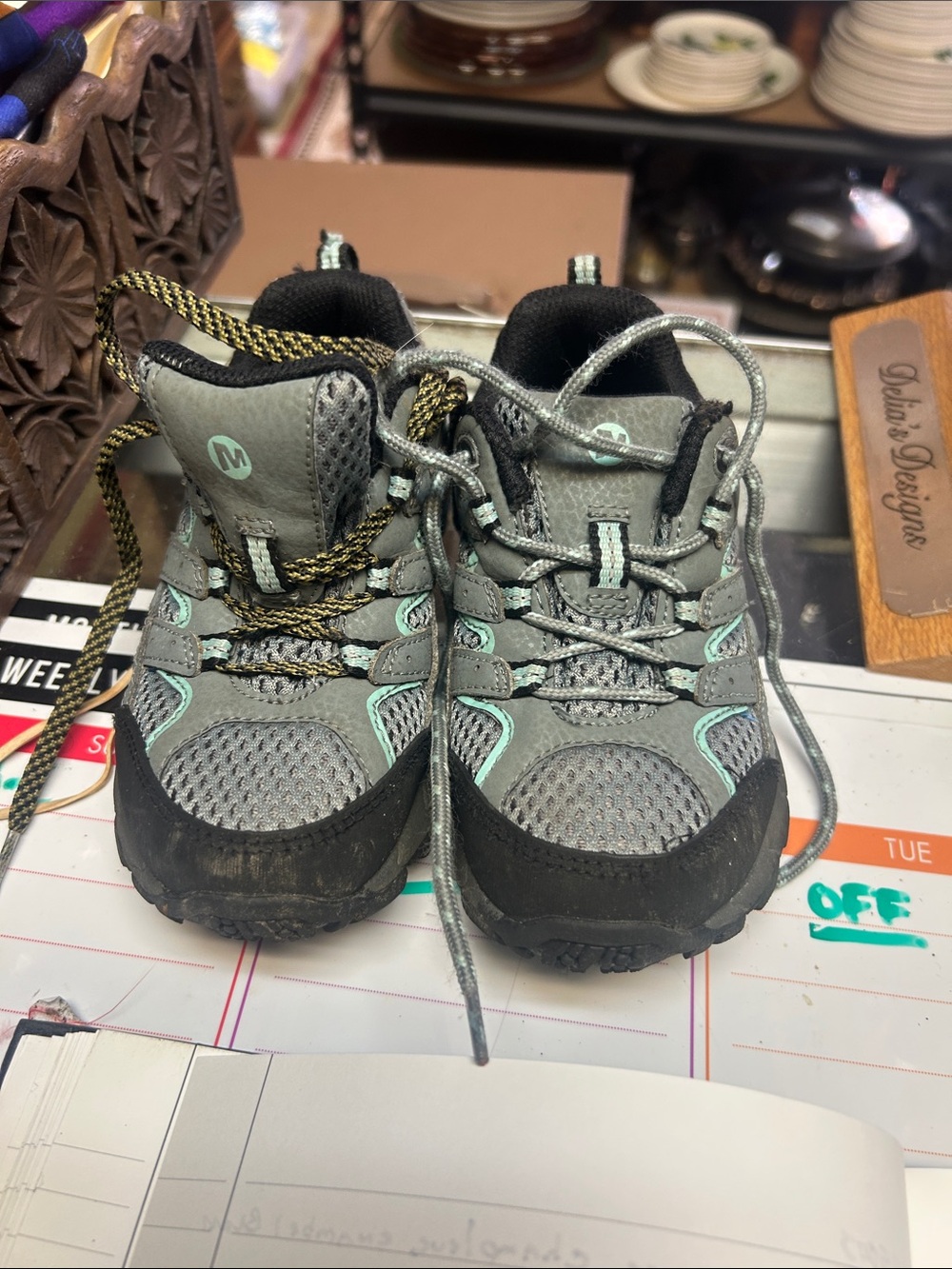 Kids Gray and Mint Breathable Outdoor Sneakers